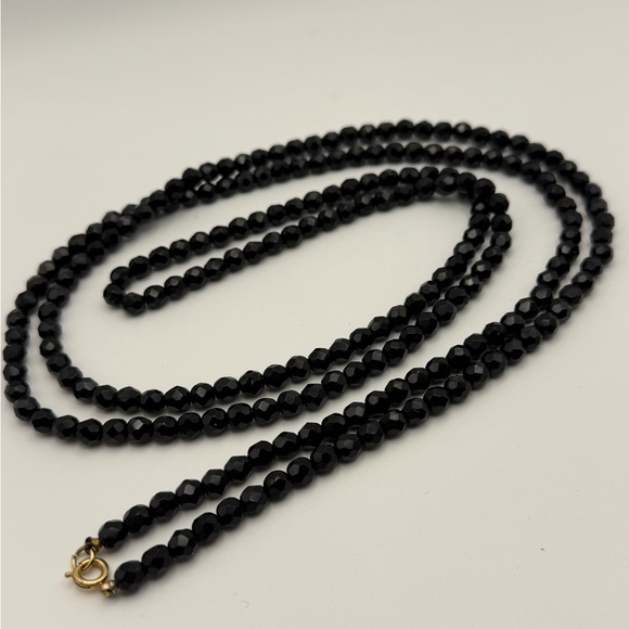 Vintage Black Multi Faceted Glass Bead 48” Necklace w/Gold Tone Clasp - Picture 3 of 3